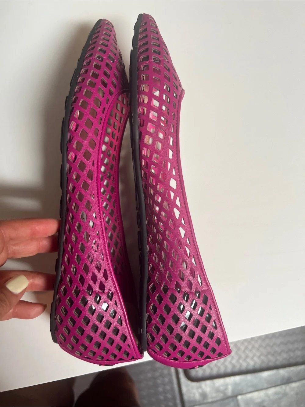 Jimmy Choo Fuchsia Laser-Cut Pointed Flats